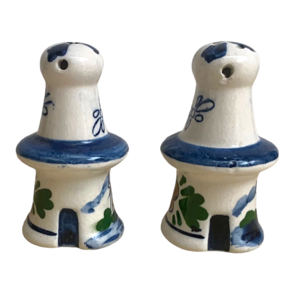 VTG Delft Windmill Blue Dutch Mini Chinoiserie Salt & Pepper Shakers Collectible